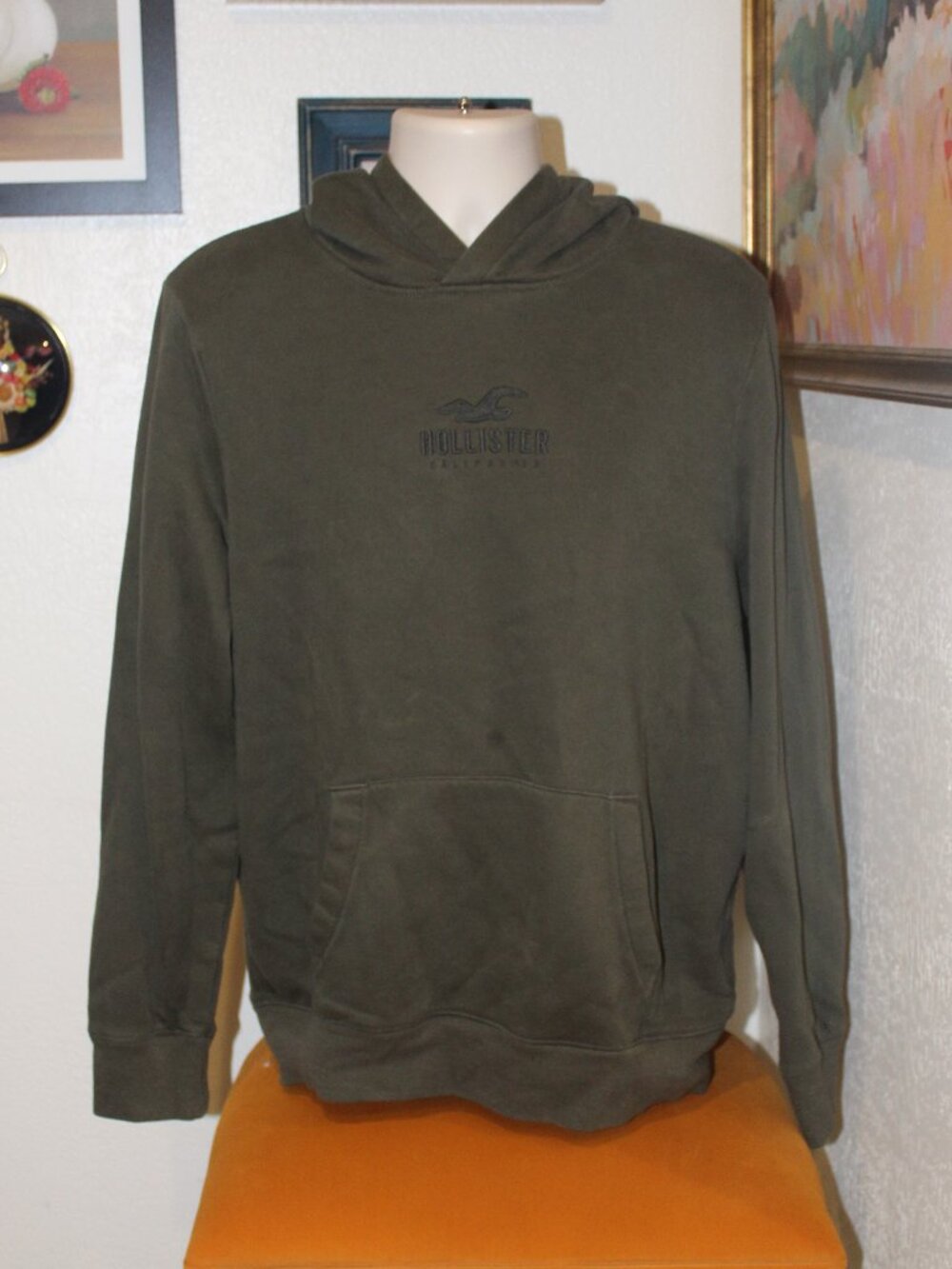 Hollister California Olive Green Pullover Hoodie Men’s Large Logo